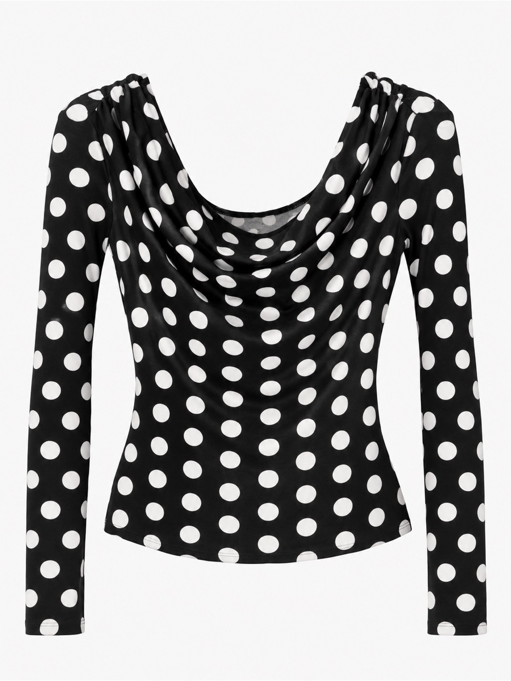 Urban Outfitters Black & White Polka Dot Drape-Neck Long Sleeve Top